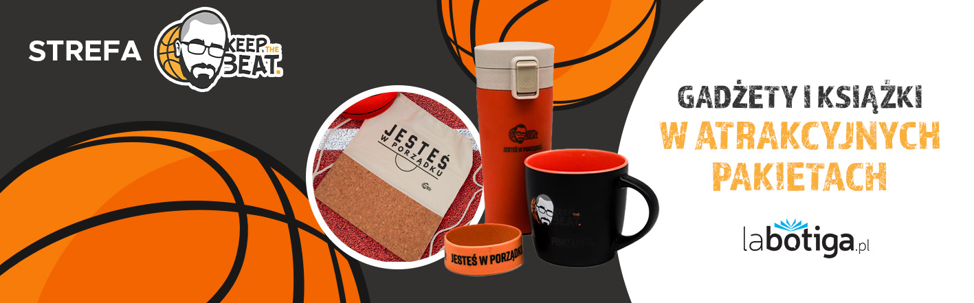 Grafika promująca kolekcję książek i gadżetów księgarni sportowej labotiga i kanału KeepTheBeat o koszykówce